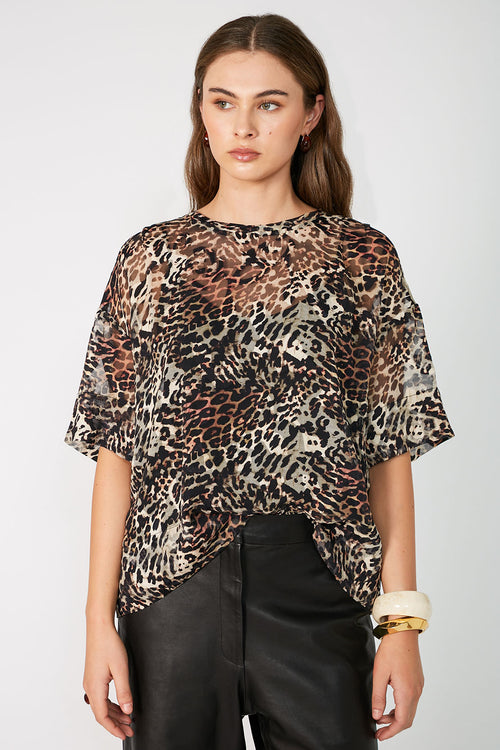 boxed tee / black|brown cheetah print
