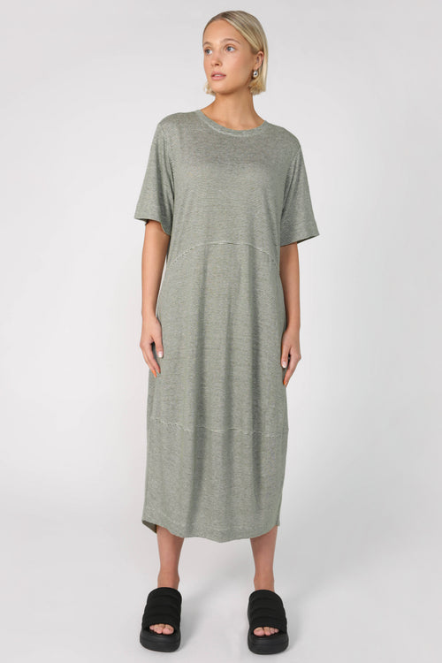 spin dress / khaki|white stripe