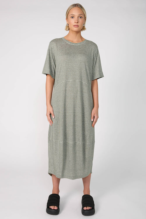 spin dress / khaki|white stripe