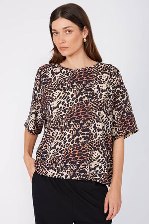 boxed top / ochre| black| cream cheetah print