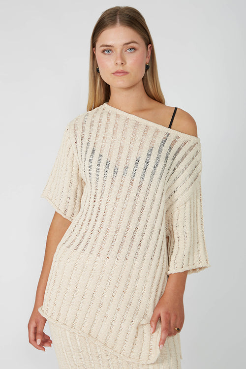laddered tee sweater / ecru natural
