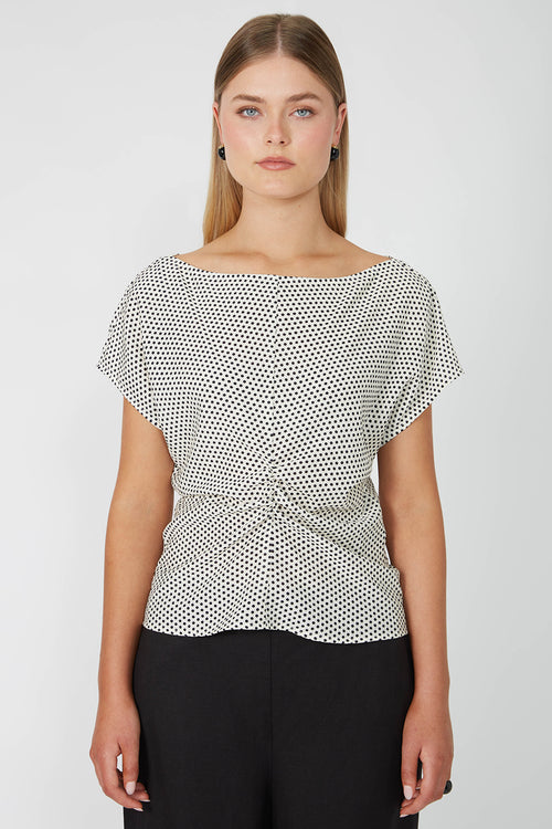 pierce short sleeve top / ivory|black polka dot