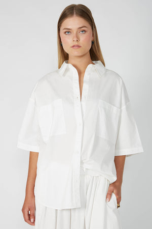 untold oversize short sleeve shirt / warm white