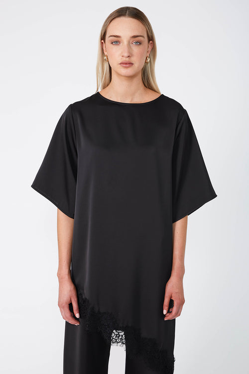 angled lace top / black