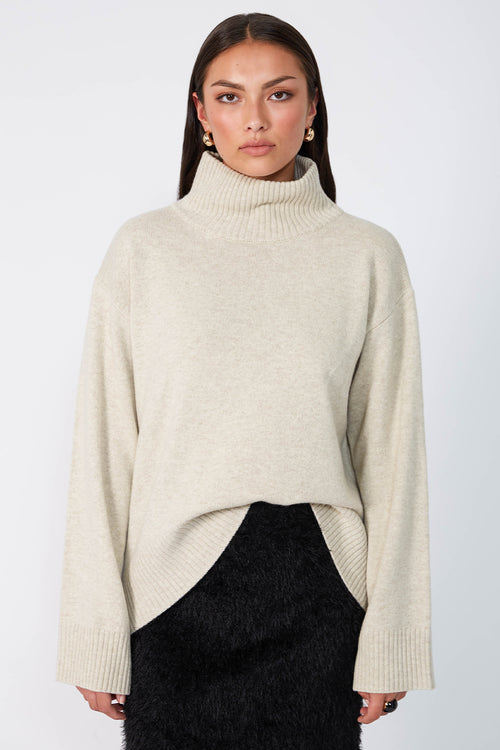 arched polo sweater / sandstone