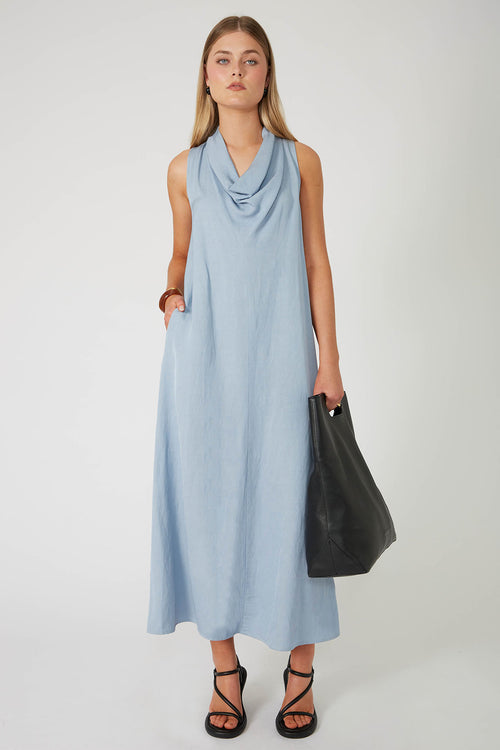 funnelled dress / smokey blue