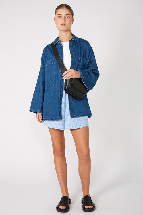 darby contrast short / blue check plaid