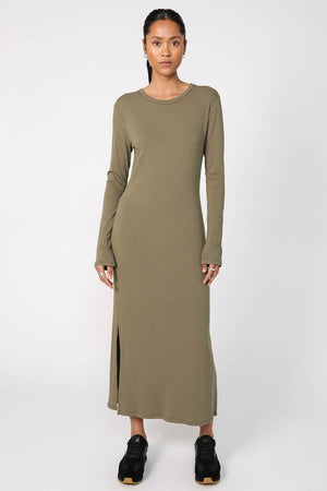 modest rib midi dress / khaki green