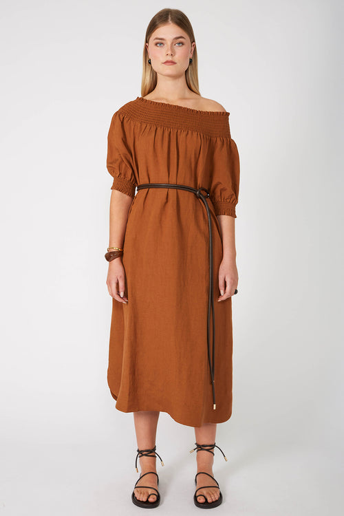 gale dress / brass brown