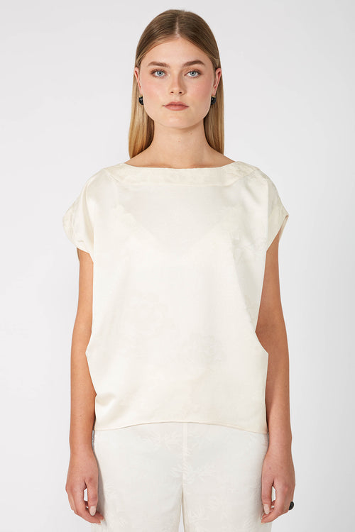 inter short sleeve top / cream flower jacquard