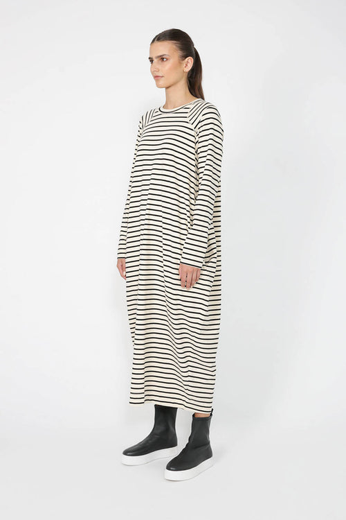 stepping dress / buttermilk | black stripe