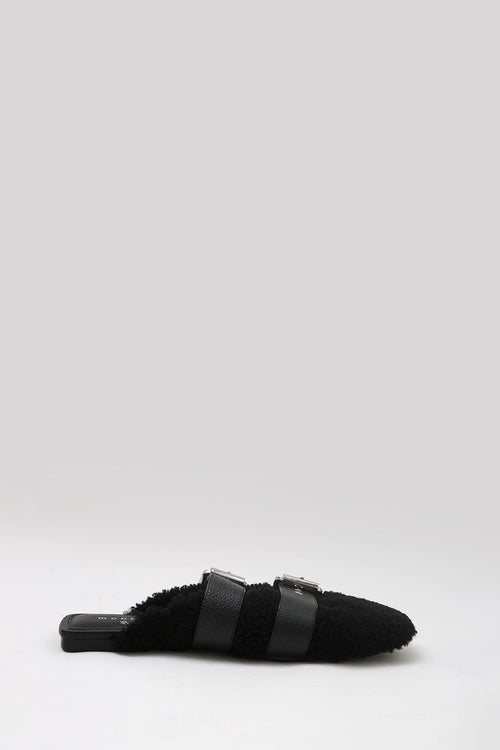 ballet buckle flat / black shearling