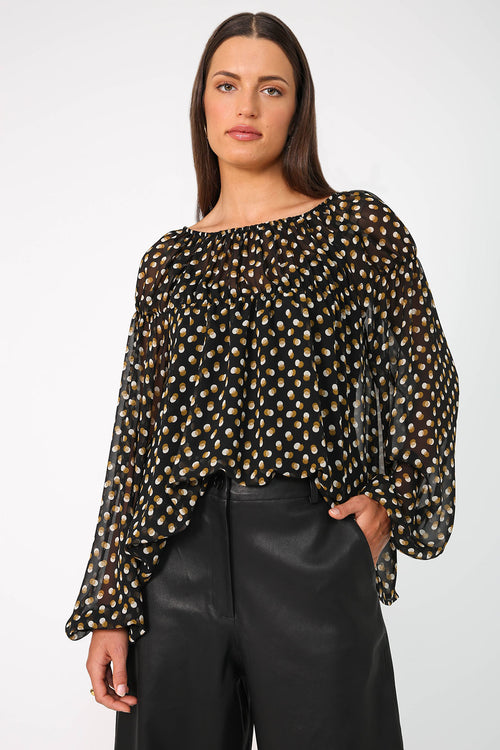 gallery long sleeve top / black|camel spot