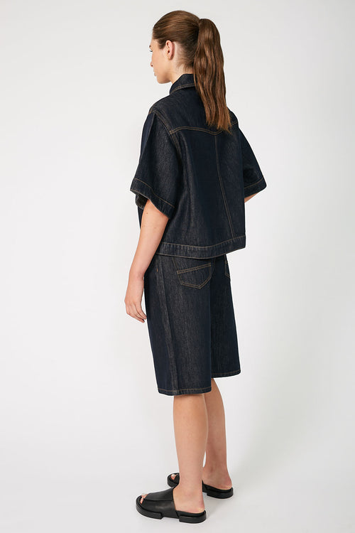 boxed denim jacket / indigo blue denim