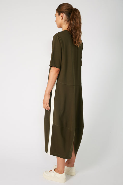 gains short sleeve spin dress / khaki|ecru stripe