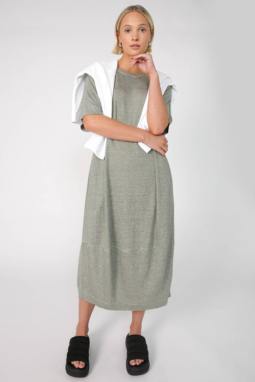 spin dress / khaki|white stripe