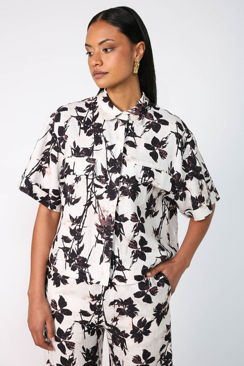 carved shirt / natural|chocolate floral