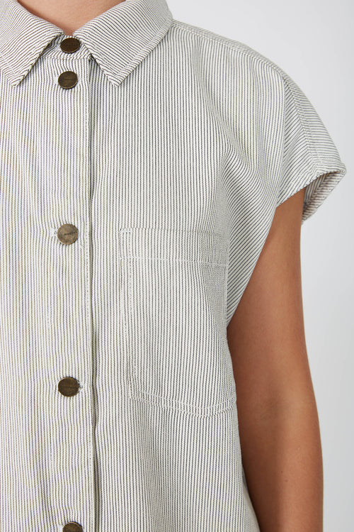 turning vest shacket / ecru|black pinstripe