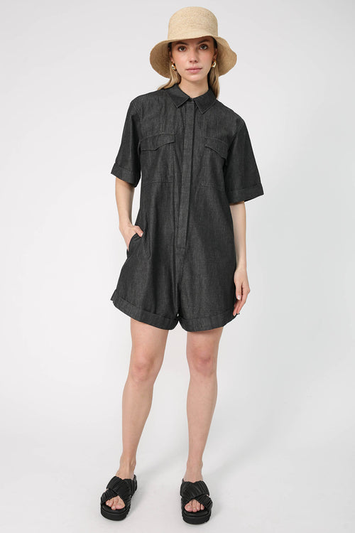 salute playsuit / black chambray
