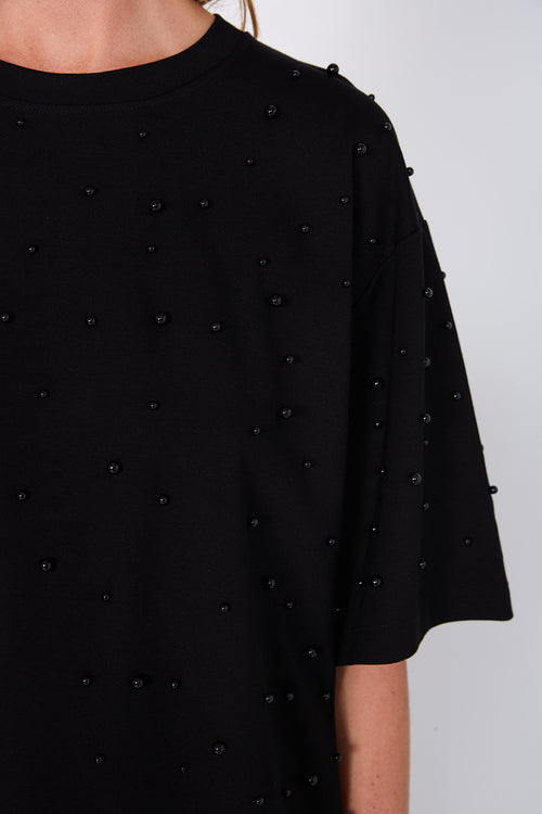ornamental short sleeve top / black