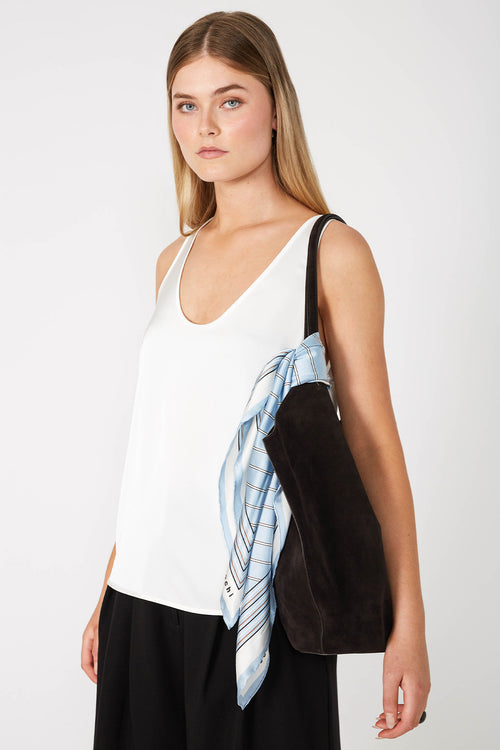 stripe moochi scarf / blue|tan stripe