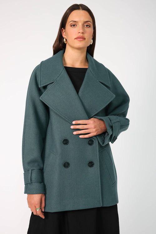 trenched crop coat / mineral green marle