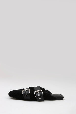 ballet buckle flat / black shearling