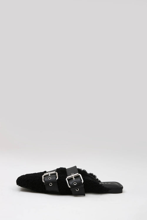 ballet buckle flat / black shearling