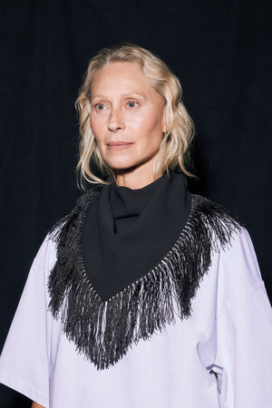 fringed bandana scarf / black