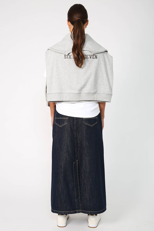line denim skirt / indigo blue denim