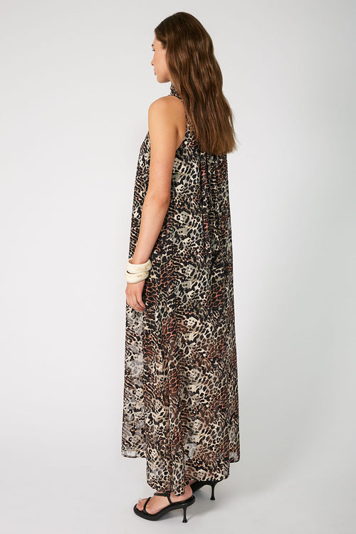area dress / black|brown cheetah print