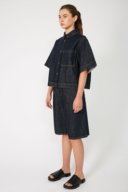 boxed denim jacket / indigo blue denim