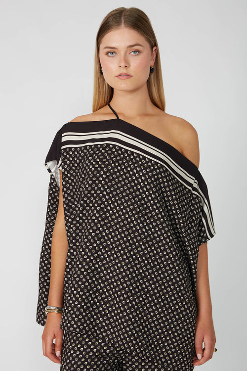 ethereal cape top / black border print
