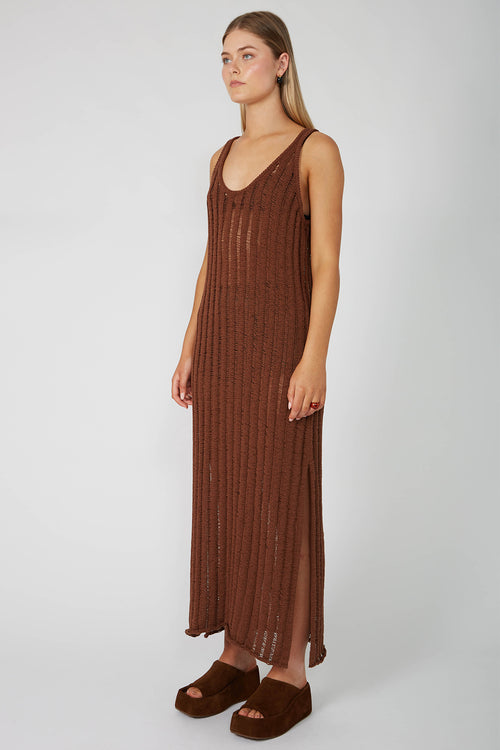 laddered tank dress / chocolate brown