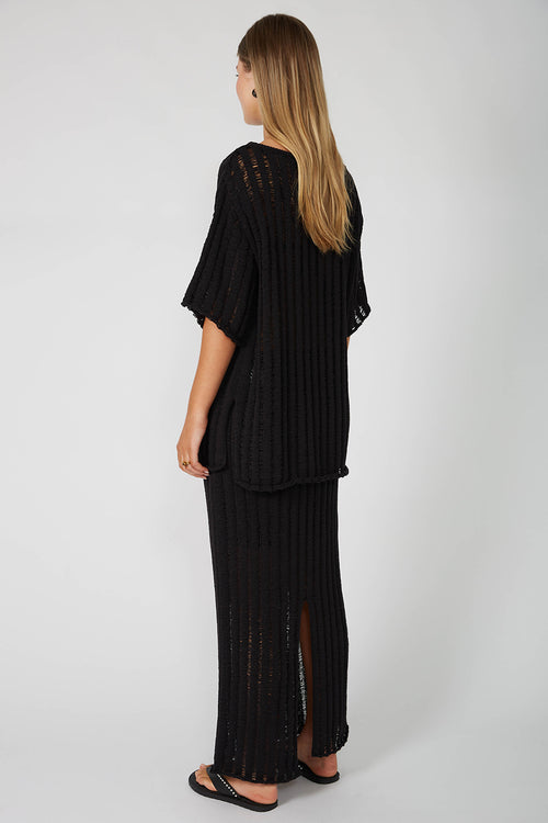 laddered tee sweater / black