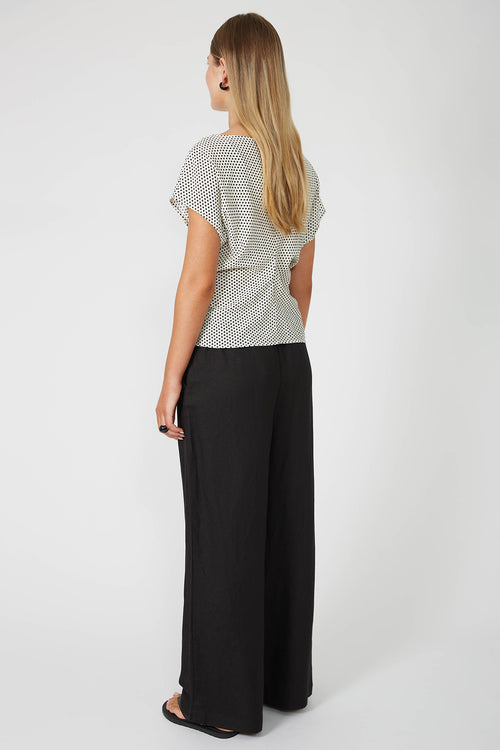 pierce short sleeve top / ivory|black polka dot