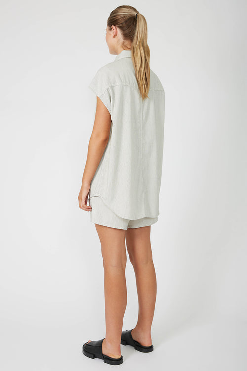 turning vest shacket / ecru|black pinstripe