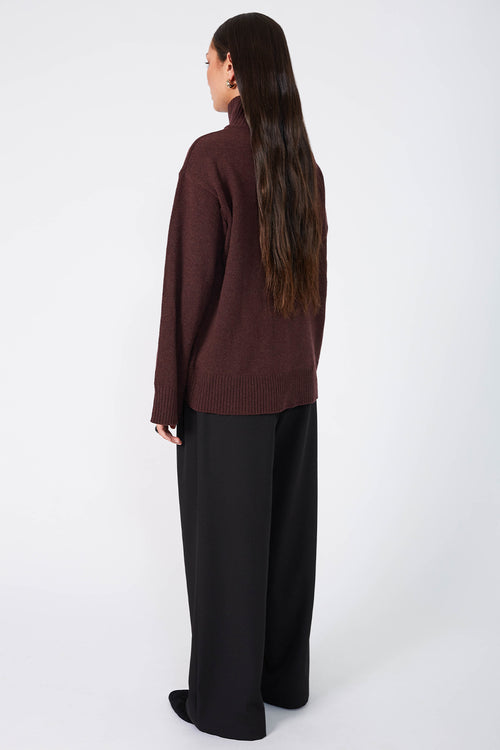 arched polo sweater / dark sangria red