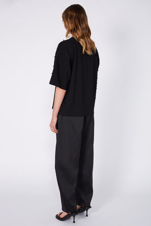 ornamental short sleeve top / black