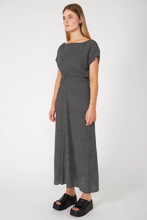 pierce midi dress / black|ivory polka dot