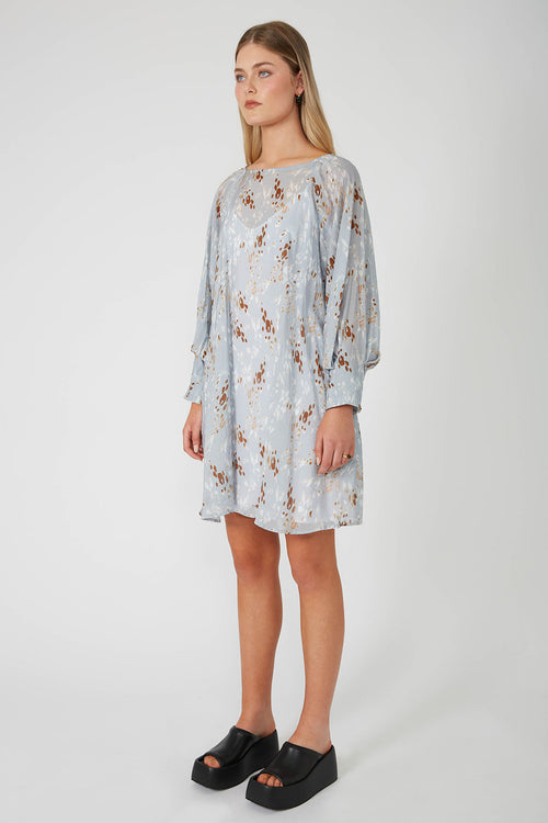 raven dress / blue|tan scatter animal