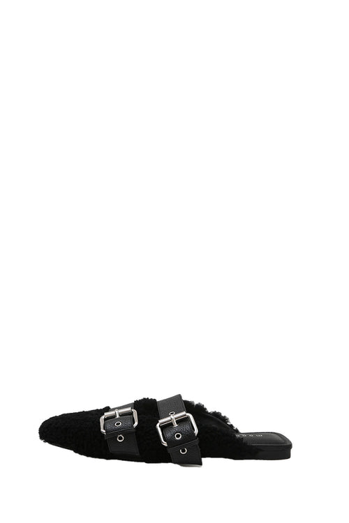 ballet buckle flat / black shearling