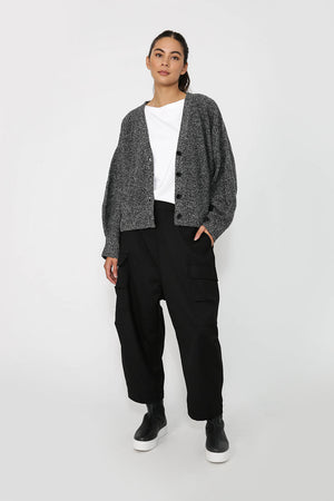 gain cropped cardi / black|white marle
