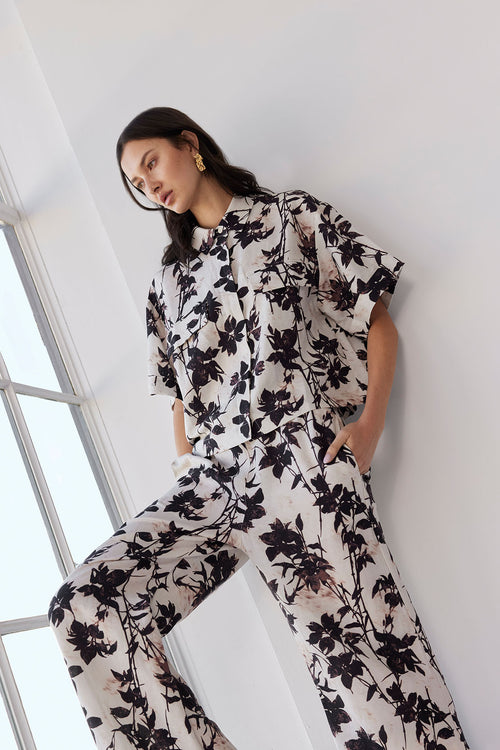 coached pant / natural|chocolate floral