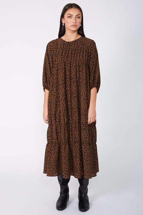 section dress / toffee|black animal print