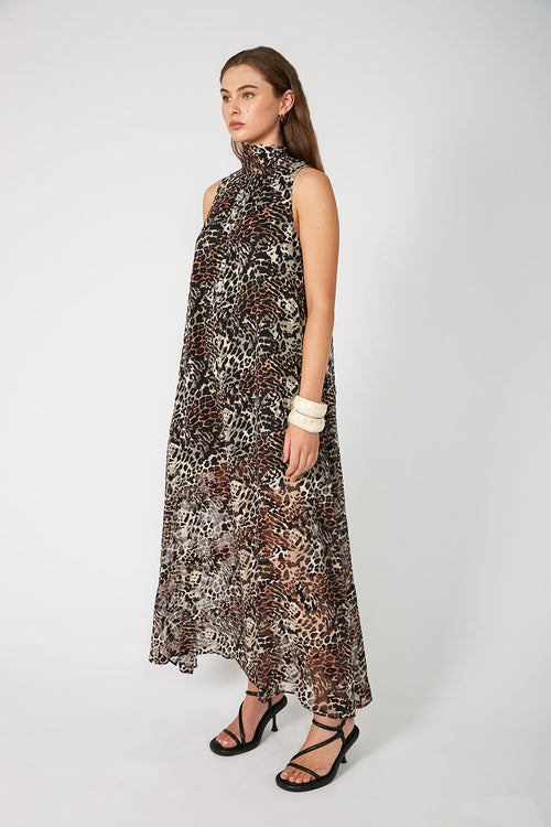 area dress / black|brown cheetah print