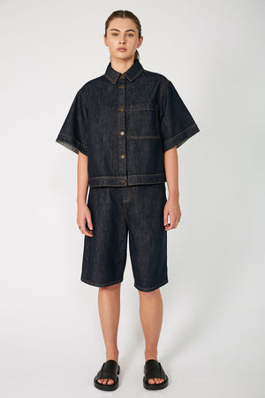 boxed denim jacket / indigo blue denim