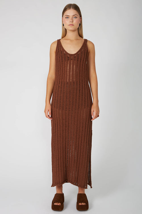 laddered tank dress / chocolate brown