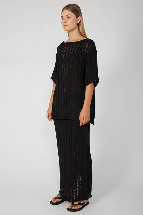 laddered tee sweater / black