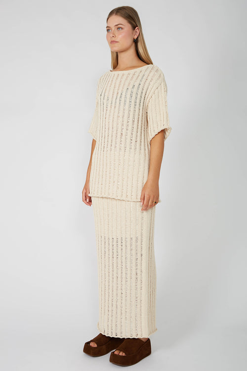 laddered tee sweater / ecru natural